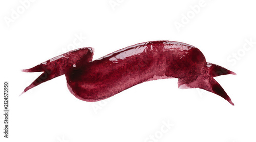 Burgundy watercolor ribbon banner element isolated with painted burgundy on transparent background