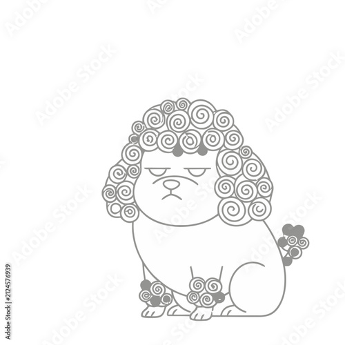 Stylized poodle with curly fur and grumpy expression