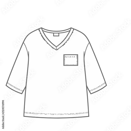 V-neck t-shirt with pocket flat sketch