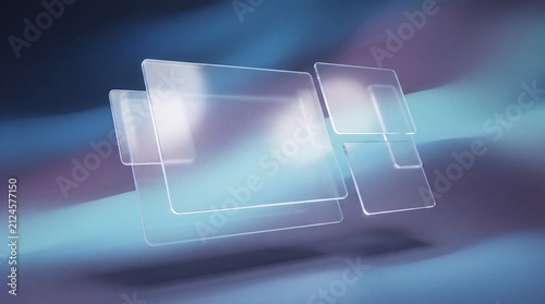 Abstract digital interface floating glass rectangular panels with rectangular, interface