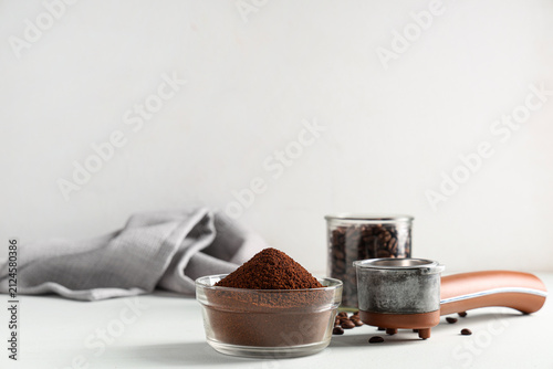 Bowl of coffee powder with ...