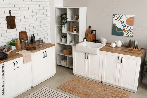 Kitchen counters with utens...