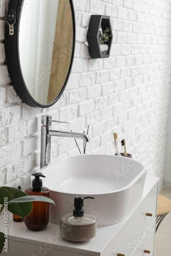 Mirror, sink bowl and bath ...