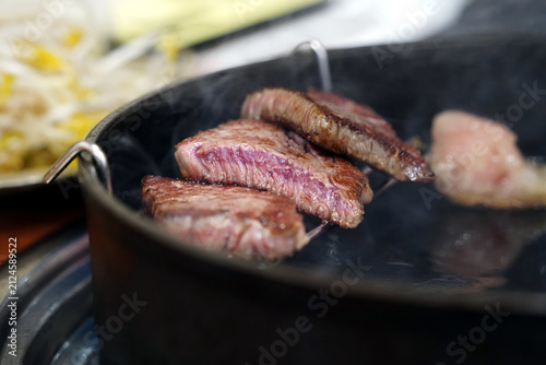 Premium Korean beef barbecue grill steak piece medium rare juicy meat