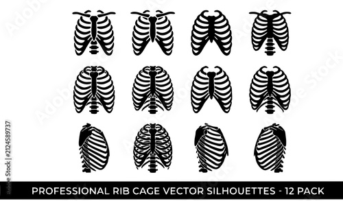 Quadro su tela Professional Human Rib Cage Silhouette Vector Illustration Bundle with Medical A