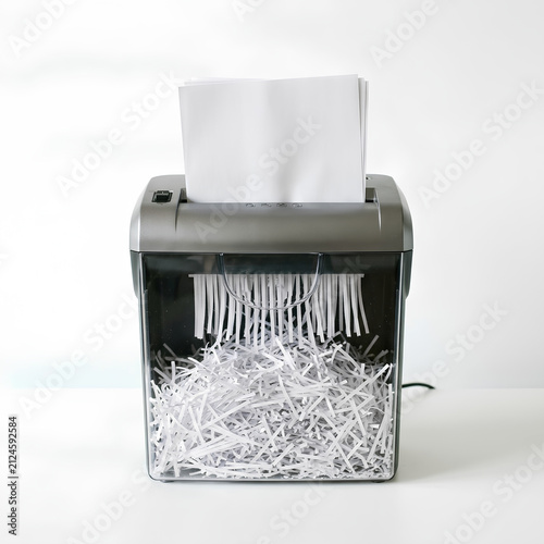 Paper Shredder with Shredded Documents Inside.