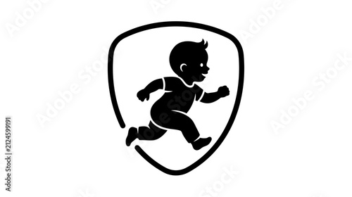 Obraz na plátně Running baby silhouette inside shield emblem
