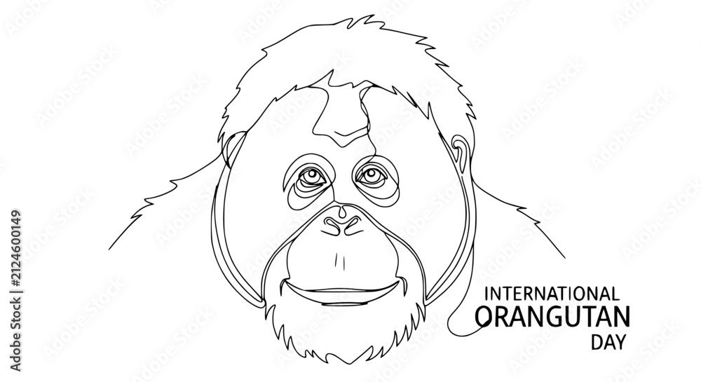 Obraz premium Continuous line drawing of an orangutan face, celebrating International Orangutan Day