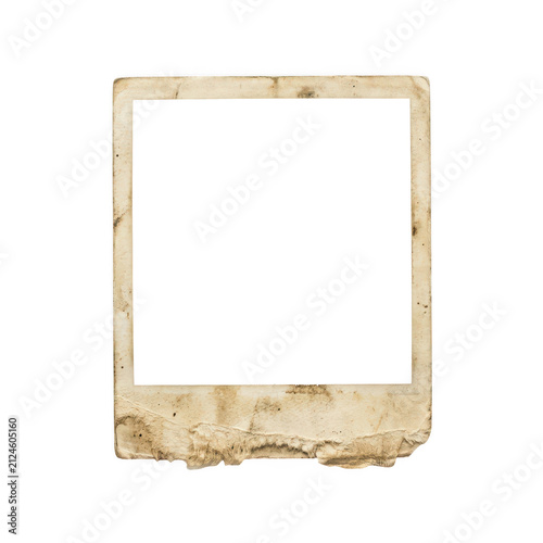 Vintage instant photo frame with weathered paper texture, aged polaroid border with distressed edges, antique photographic film frame for scrapbooking isolated on Transparent Background