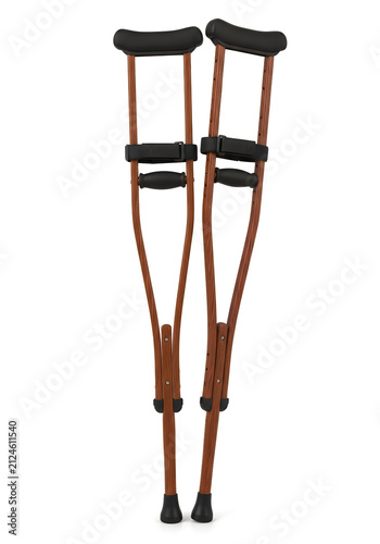 Wooden underarm crutches standing upright