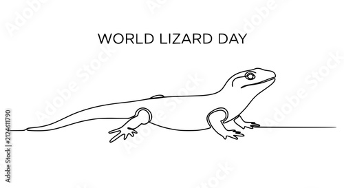 Foto World Lizard Day Celebration: Minimalist Line Art of a Lizard