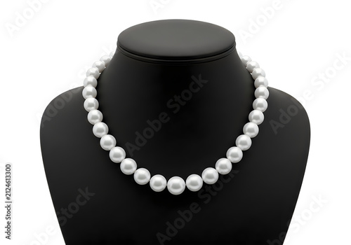 Elegant pearl necklace on black bust form