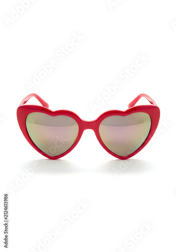 Heart shaped pink sunglasses with mirror lenses