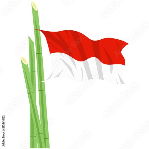 Indonesian Flag Waving on Bamboo Pole Illustration
