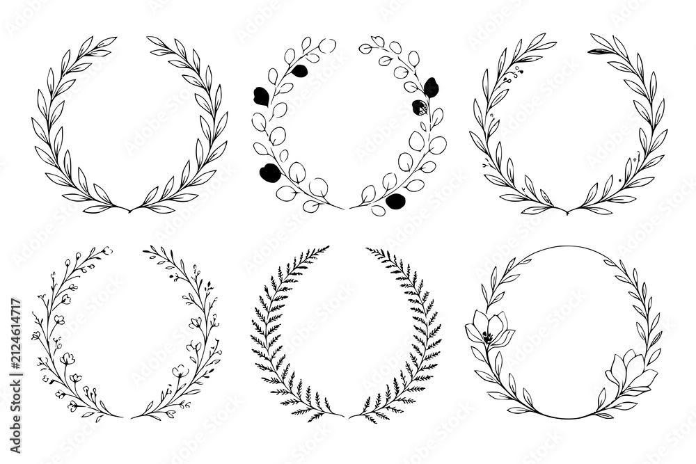 Fototapeta premium Wreaths featuring botanical illustrations provide an elegant decorative element for various design projects.