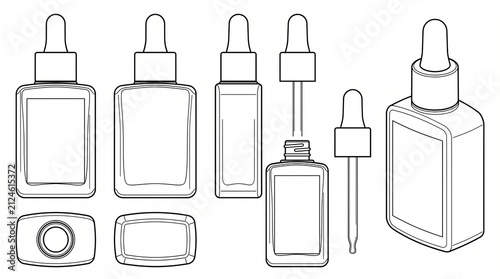 Cosmetic Dropper Bottle Vector Line Art Mockup Set