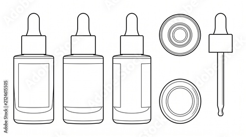 Cosmetic Dropper Bottle Vector Line Art Mockup Set for Skincare and Essential Oils