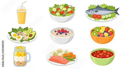 Fresh healthy meal prep bowls with vibrant vegetables and fruits. Colorful diet food containers for fitness and nutrition lifestyle.