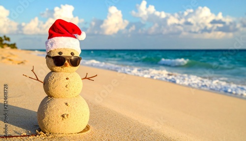 Sand Snowman Beach Holiday Scene