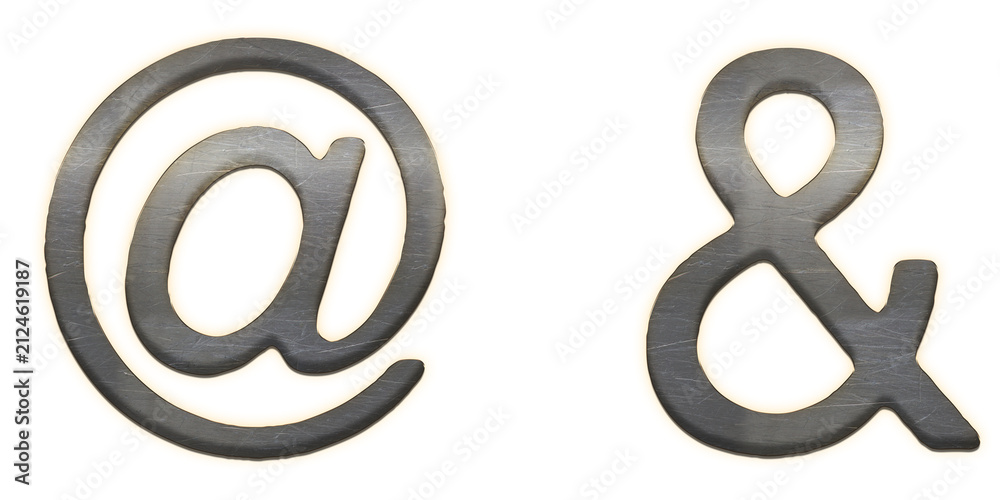Naklejka premium Large at and ampersand symbols with dark wood grain texture and light outline isolated on a transparent background