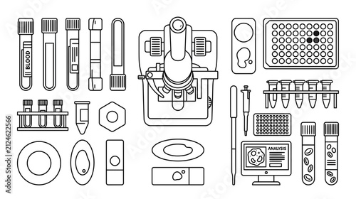 Medical Laboratory Equipment Collection - Line Art