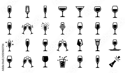 Cuadro en lienzo Champagne Flute and Cocktail Glass Flat Icons Vector Set
