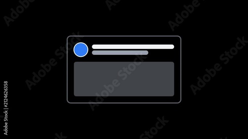 Cobalt Blue Arc Loading Spinner and Skeleton Placeholder Content Reveal App UI on Black Background 4K Luma Key Seamless Loop