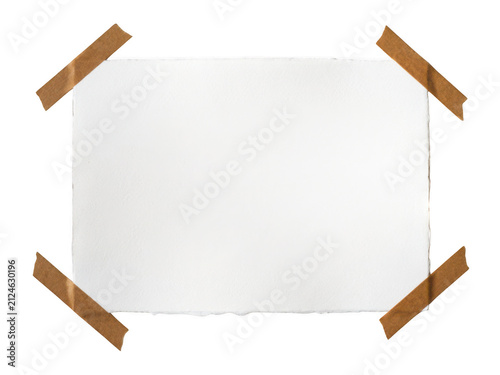 Bild auf Leinwand Heavyweight watercolor paper sheet with deckled edges and brown tape isolated on