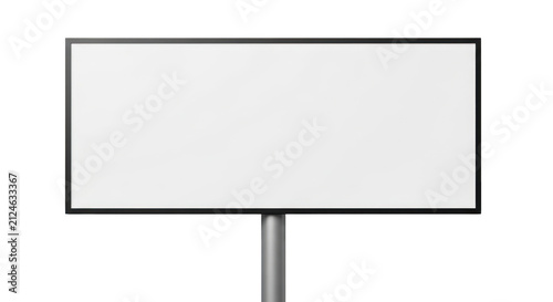 Blank rectangular billboard sign on a metal pole isolated on transparent background