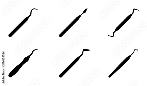 Quadro su tela Dental Tools Vector Icons, Oral Hygiene Instruments Set, Dentist Equipment Silho