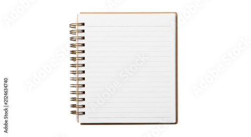 Open spiral notebook with lined pages for writing isolated on transparent background