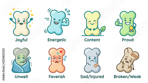 Cuadro en lienzo Cute Bone Character Emotions Collection, Isolated