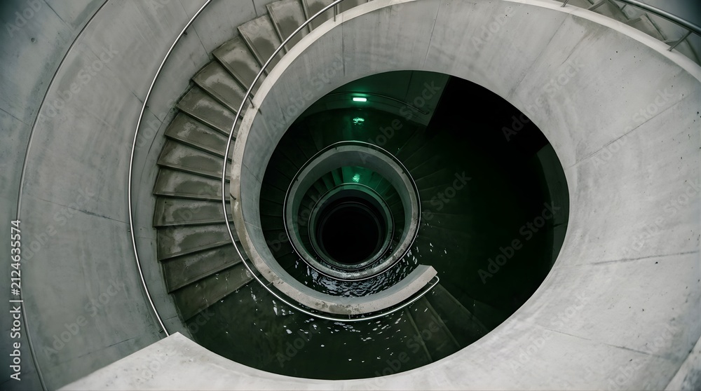 Fototapeta premium Concrete spiral staircase viewed from above with architectural geometry