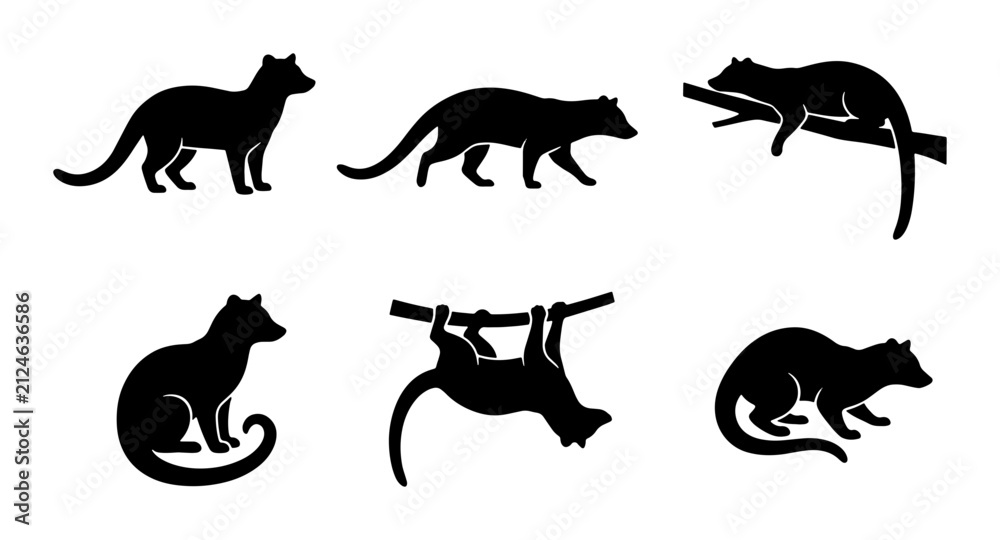 Obraz premium Tasmanian Devil Silhouettes, Wildlife Vector Icons, Australian Marsupial Poses, Black Animal Graphics