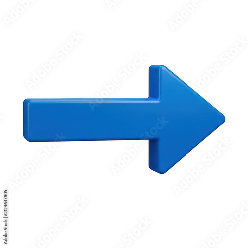 Blue 3d arrow sign pointing to the right isolated on transparent background