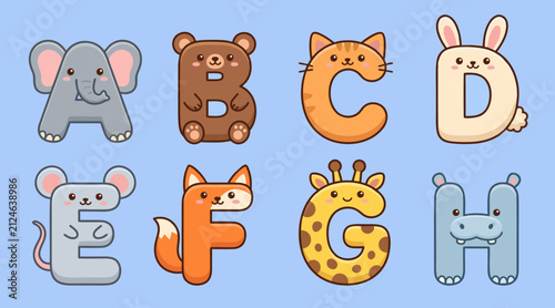 Colorful alphabet animal letters design featuring cute cartoon creatures for educational children activities and learning resources