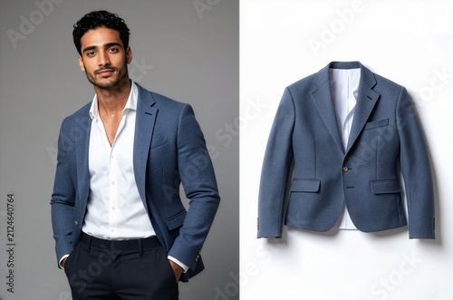 Professional man in blue textured blazer and isolated product shot