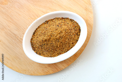 Konstfotografi Japanese bonito fish powder on white background.