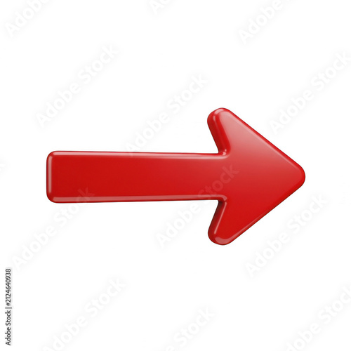 Shiny red 3d arrow pointing to the right isolated on transparent background