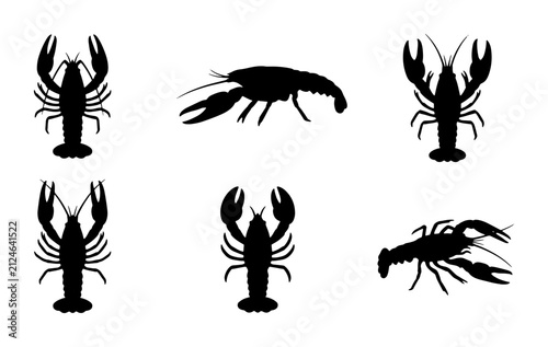 Lobster Silhouettes Vector Set, Seafood Crustacean Icons, Marine Life Graphics, Culinary Art Elements