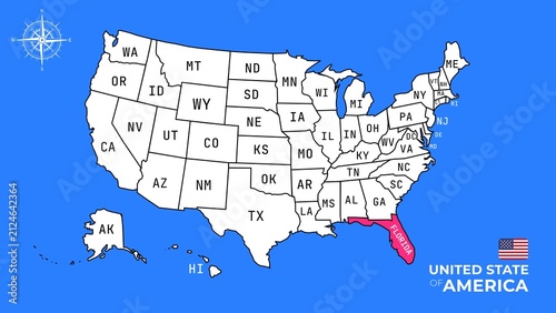 Foto Florida State, USA, vector map isolated on United states map