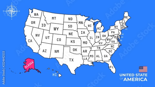 Fotografie Alaska State, USA, vector map isolated on United states map