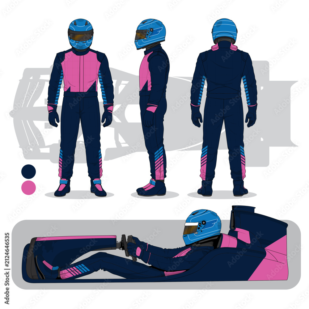 Obraz premium Race Car Driver Multi-View Illustration Set