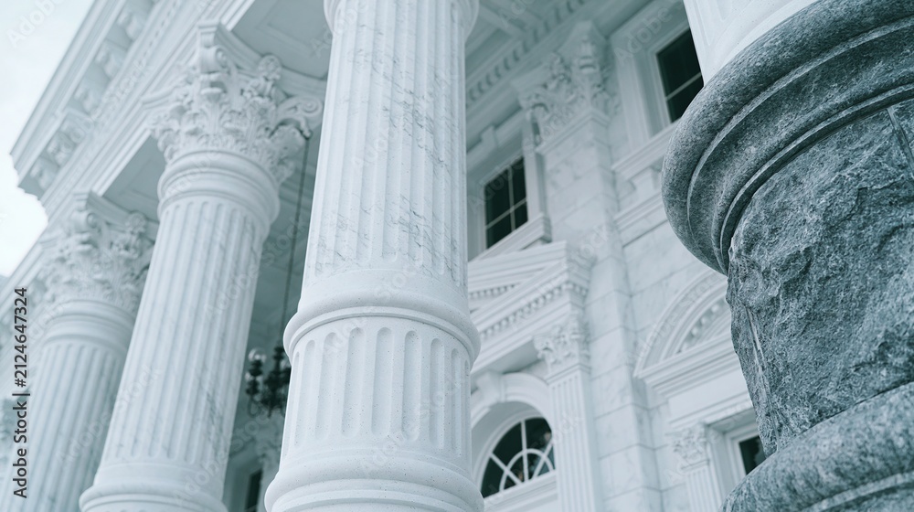 Fototapeta premium Majestic White Marble Columns of Neoclassical Building Facade Creating a Sense of Grandeur and Authority