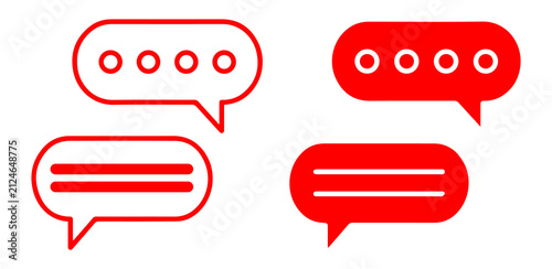 chat message bubble icon set with typing dots and text lines in outline and solid style communication messaging png design.