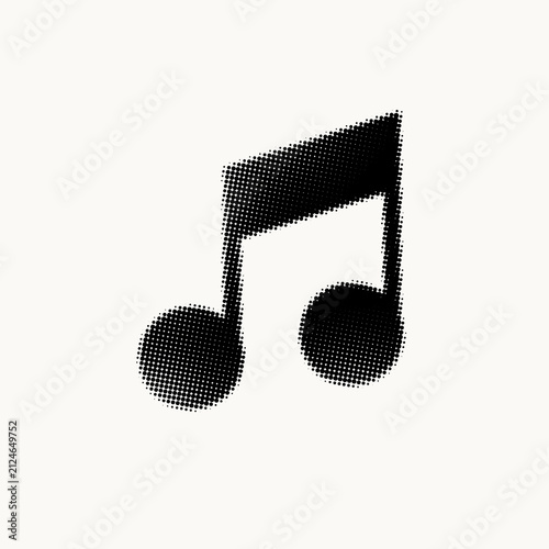 Halftone black musical note icon on a clean white background