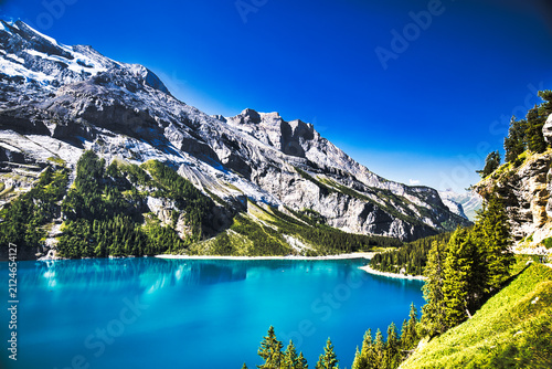 Photography lake in the mountains Switzerland Oeschinensee