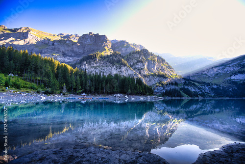 Canvas Print lake in mountains Switzerland