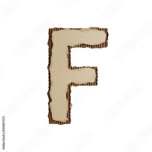 Letter f written in a hand drawn rustic cardboard texture style