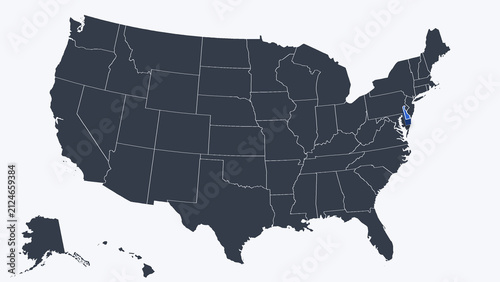 Delaware Raised in 3D on US Election Map Red and Blue Highlight, White